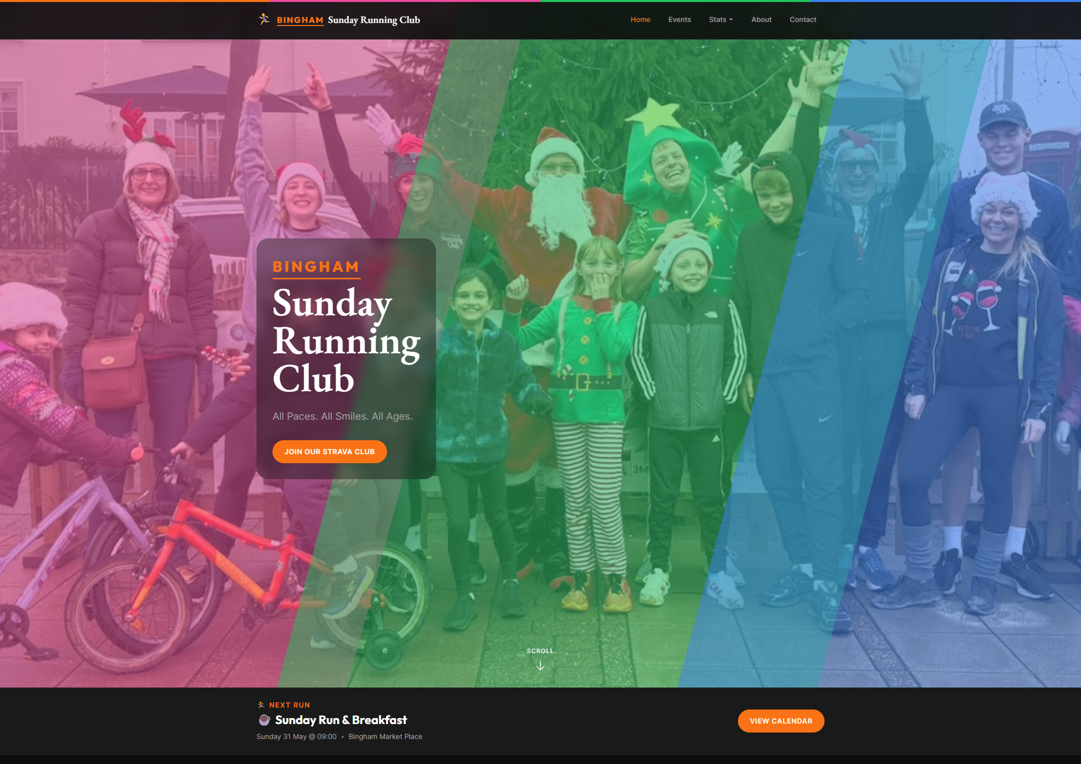 Bingham Sunday Running Club website screenshot